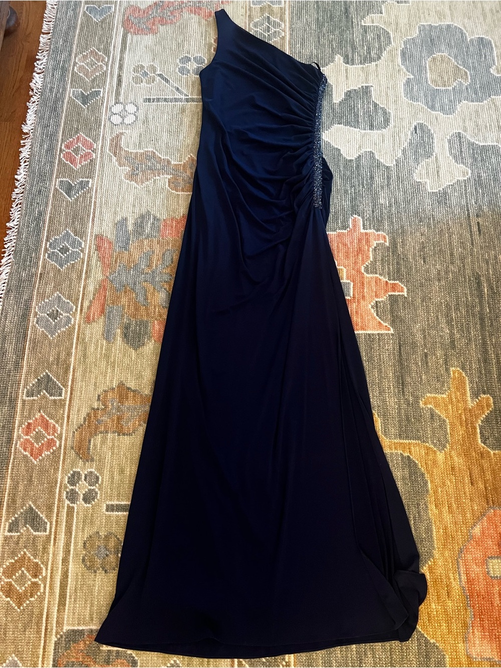 Laundry by Shelli Segal Navy One Shoulder Beaded Gown Dress Size 10